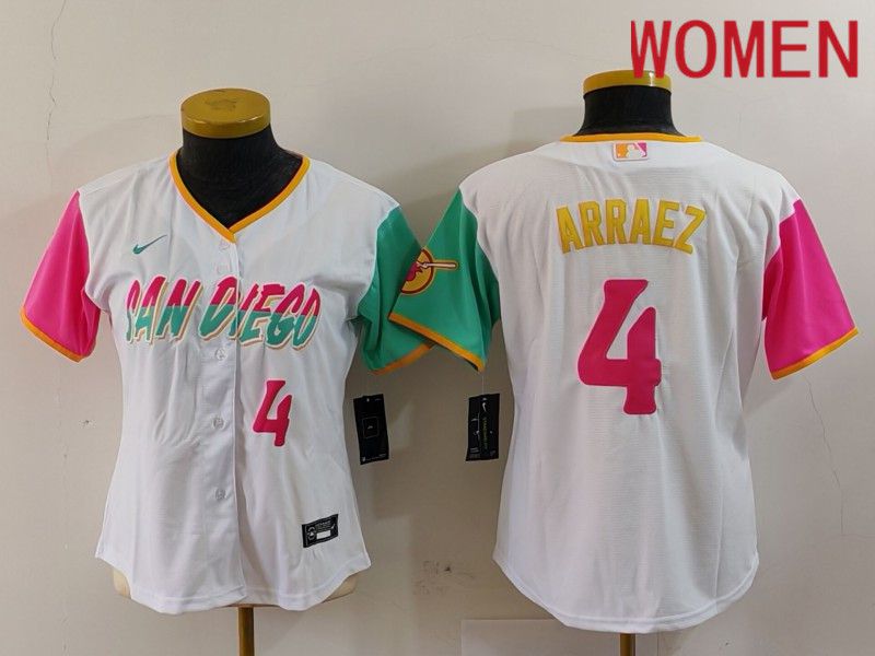 Women San Diego Padres #4 Arraez White City Edition Nike 2024 MLB Jersey style 4->san diego padres->MLB Jersey